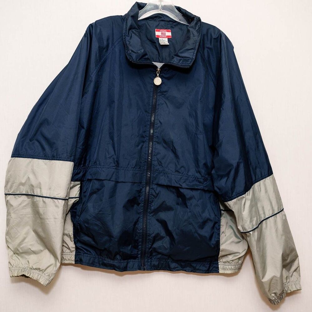 VTG AW Athletic Works Mens L Large Jacketโ Windbreaker Lined Nylon Full Zip rain